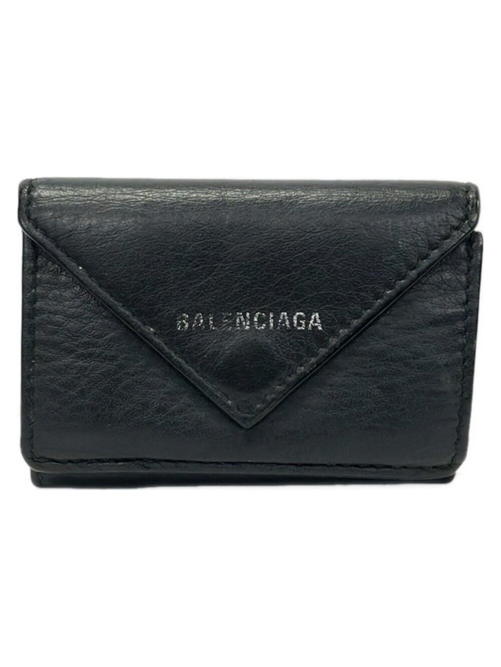 Balenciaga Trifold Wallet Paper Mini Black Leather